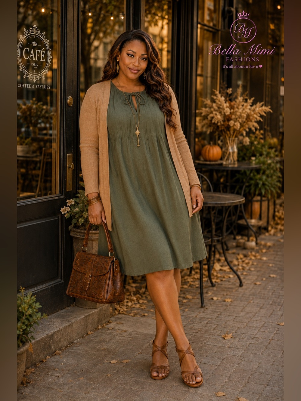 NWT Olive Sleeveless Tie-Neck Pin tuck A-Line Midi Dress size 18/20 2X